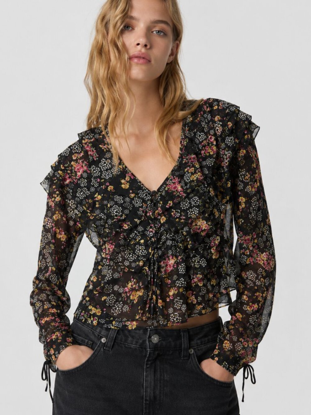 NWT Topshop Floral Ruffle Layer Blouse